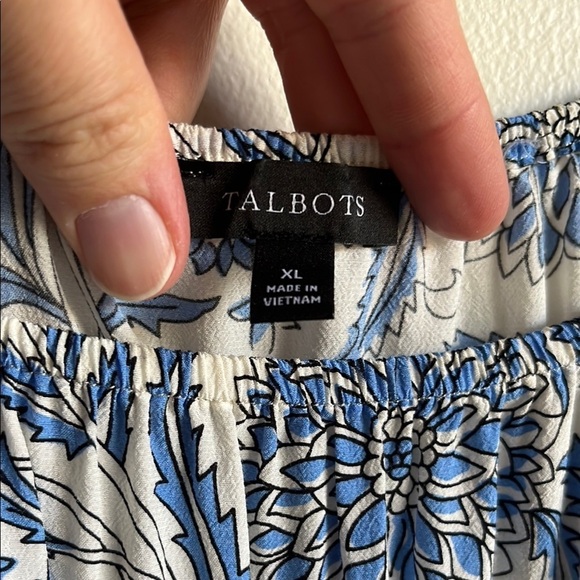 Talbots Womens Blue and White Floral Coastal Beach Puff Sleeve Smocked Sz XL - Picture 7 of 12